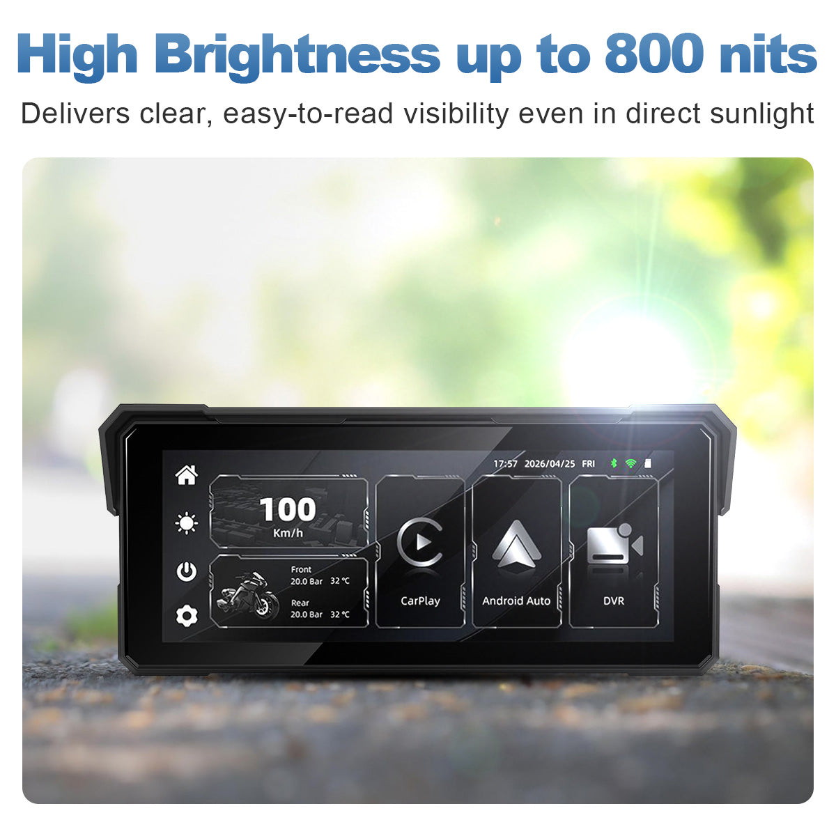 Linkifun™ MT81 8.1" Motorcycle CarPlay Navigation Screen with Wireless Android Auto, Screen Mirroring, Optional TPMS & DVR