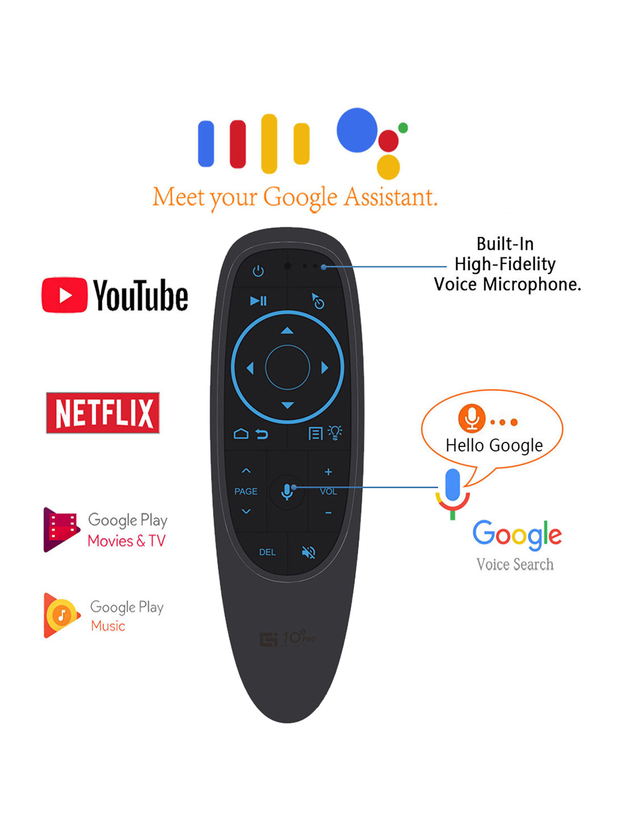 Linkifun G10S PRO Wireless Air Mouse Remote with Bluetooth 5.0, USB port, Google voice assistant support, and backlit keyboard for smart TV and devices