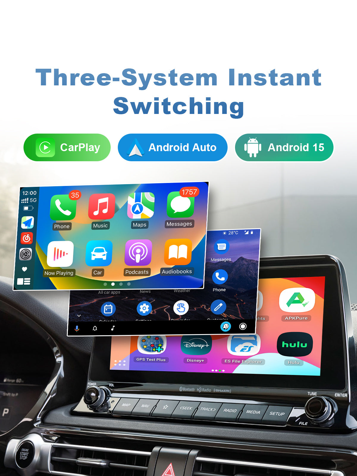 Linkifun GT8D Android 15 Smart AI Box with 3-in-1 wireless CarPlay, wireless Android Auto, and built-in Android system with HDMI Out