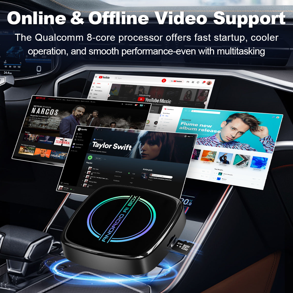 Linkifun™ GT8D Android 15 Smart AI Box – Wireless CarPlay/Android Auto Adapter with Ambient Lighting, HDMI Out, and Built-in GPS