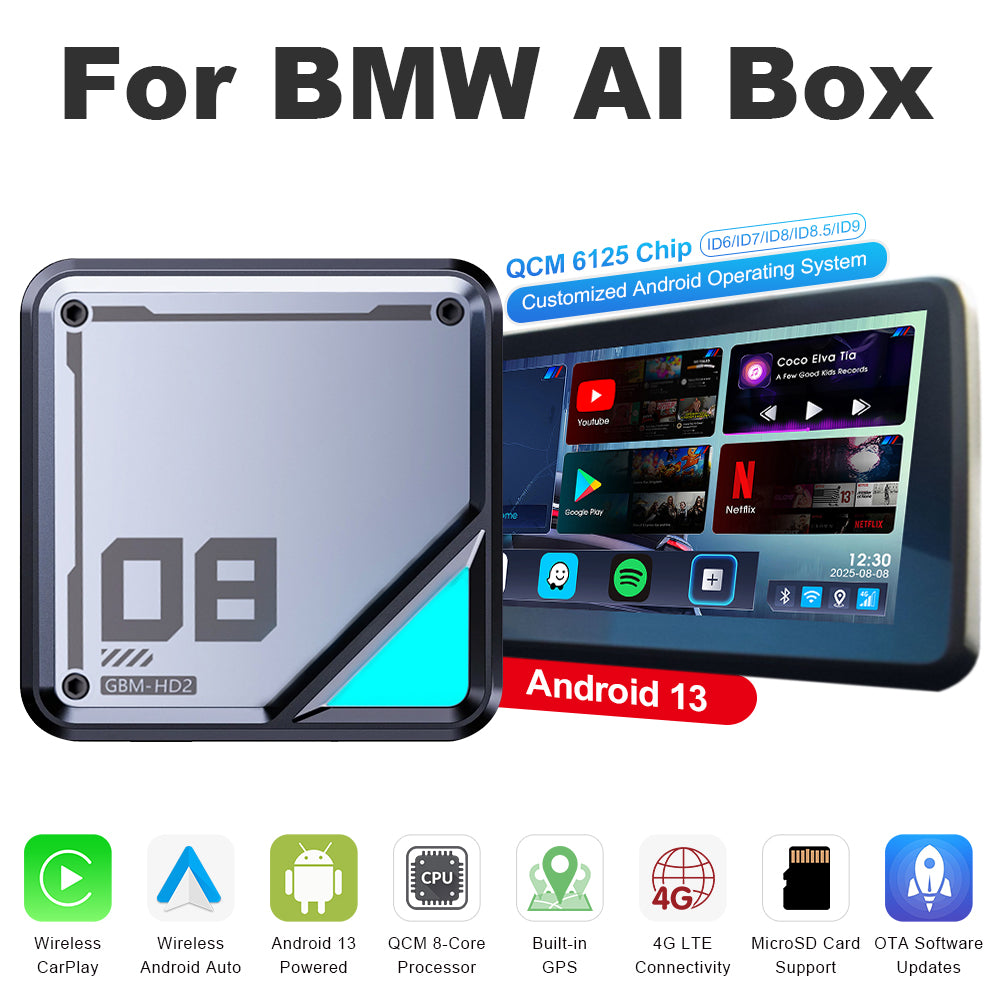 Linkifun™ L8 CarPlay Android 13 AI Box for BMW / Mini Cooper – Wireless CarPlay & Android Auto Support – Customizable System ID6/ID7/ID8/ID8.5/ID9