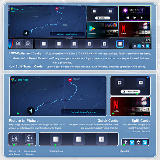 Customizable home screen layout of the Linkifun L8 CarPlay Android AI Box, allowing users to adjust app drawers, components, and desktop layouts for a personalized interface.