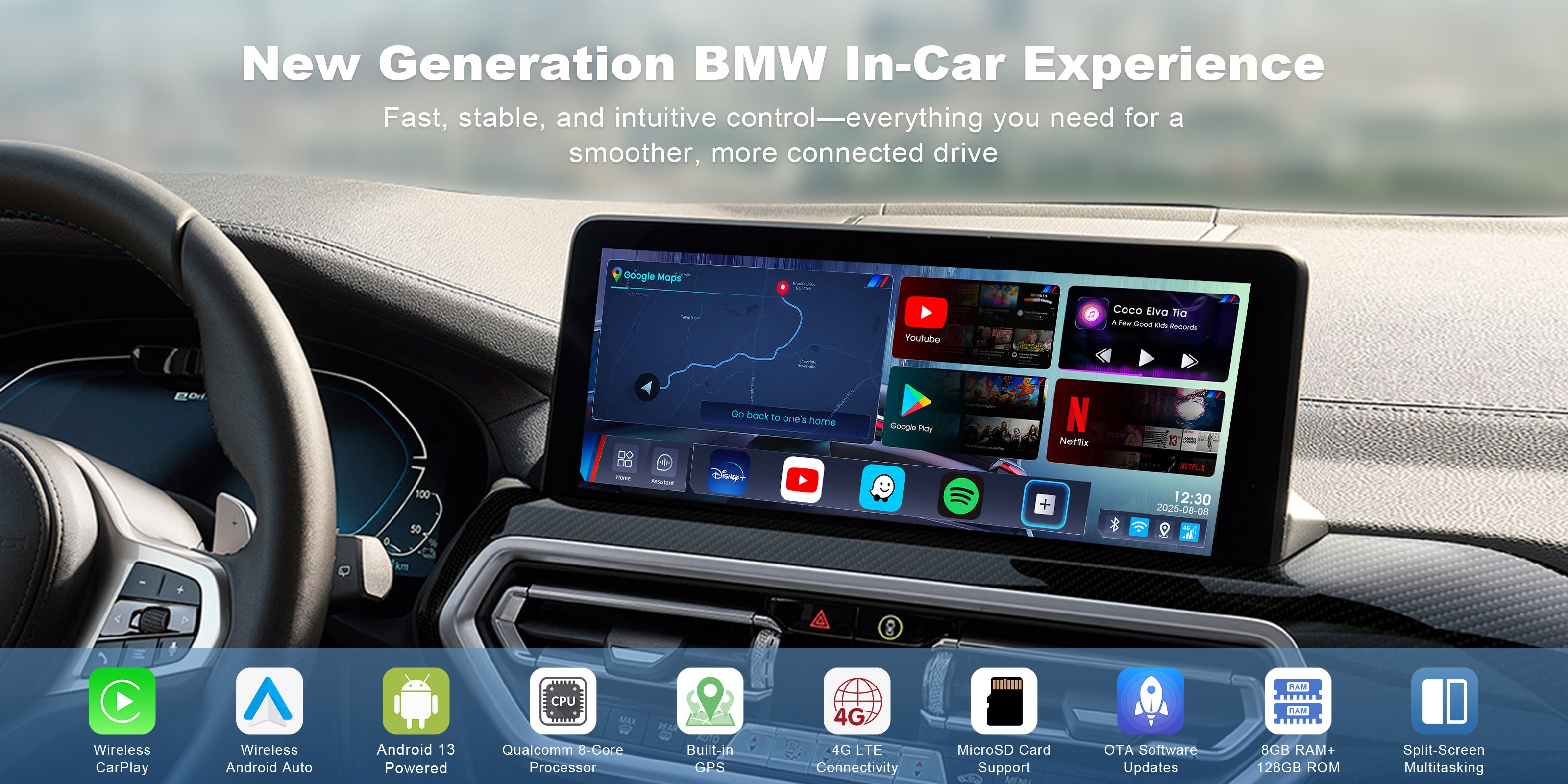 Mobile version of the Linkifun L8 CarPlay Android AI Box product poster displaying the main features and visuals optimized for small screens.