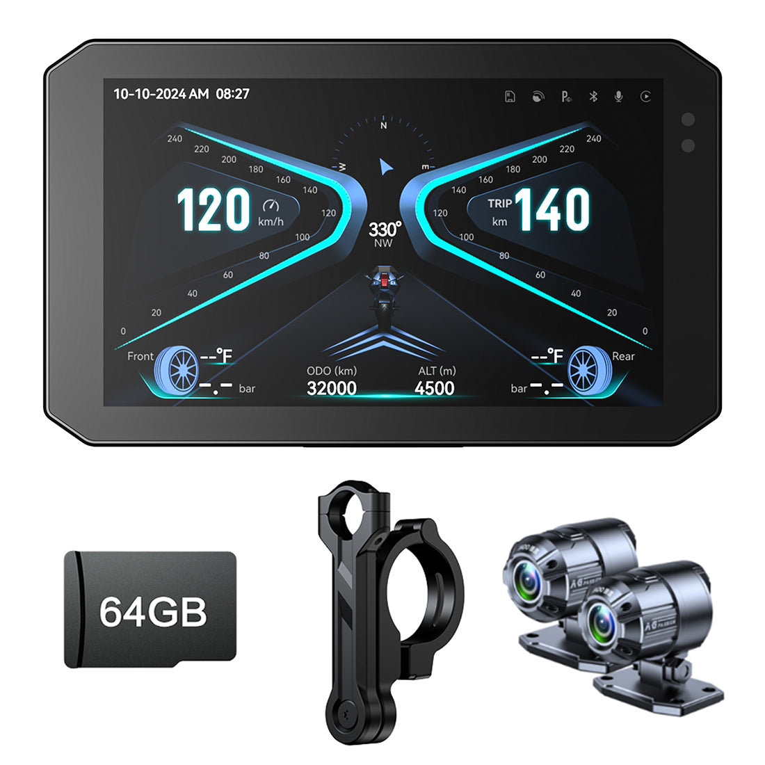 Linkifun™ M100 5" Motorcycle Dash Cam with 1080P Sony Camera, Wireless CarPlay/Android Auto, Odometer, Optional TPMS, Waterproof, Rugged Design