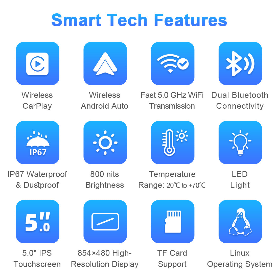 Linkifun™ MT11A 5" Motorcycle Navigation Screen with Wireless CarPlay & Android Auto, IP67 Waterproof, Single Bluetooth, Optional TPMS