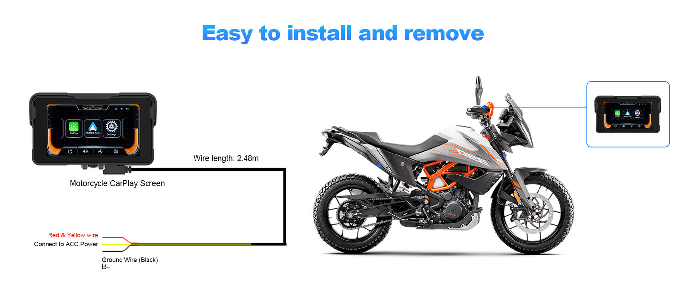 Linkifun M11A installation diagram showing wiring setup and mounting instructions for motorcycle use