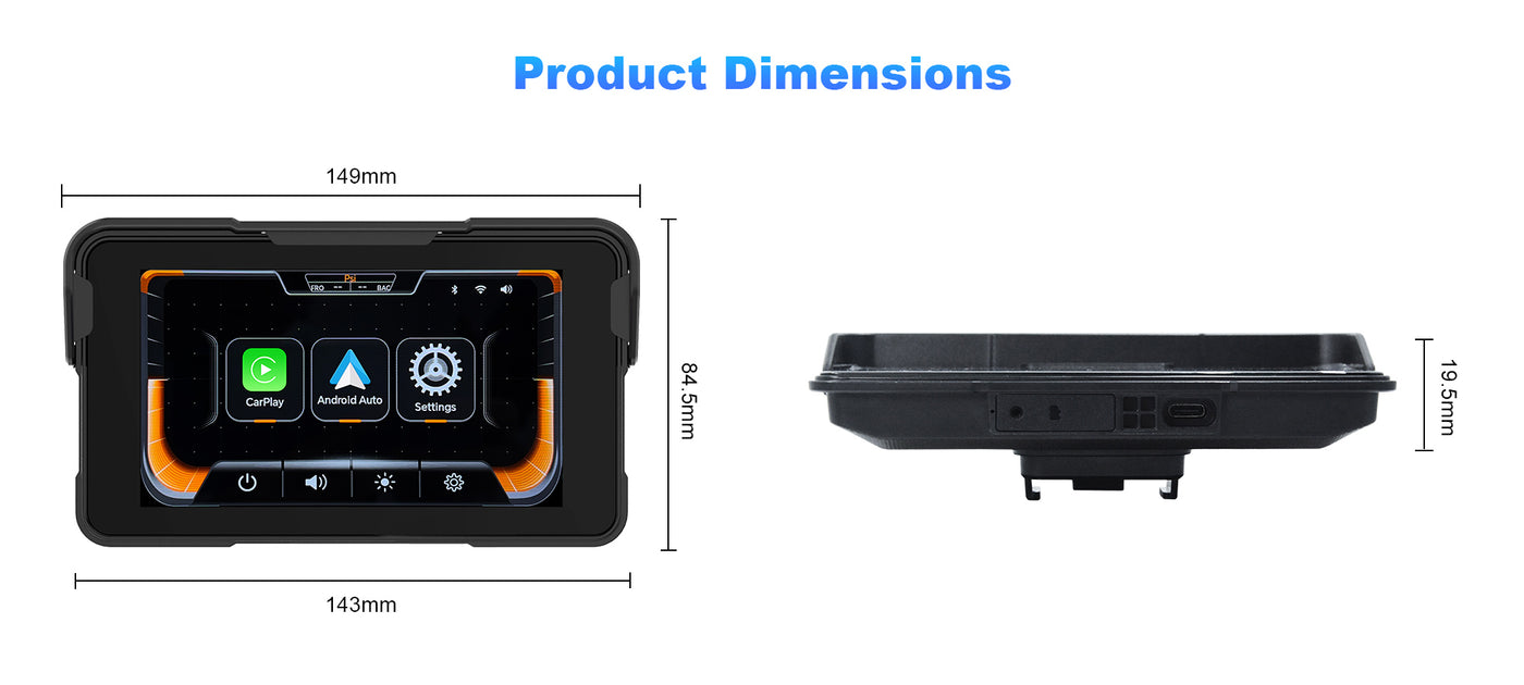 Linkifun M11A motorcycle navigation screen product dimensions with full size specifications
