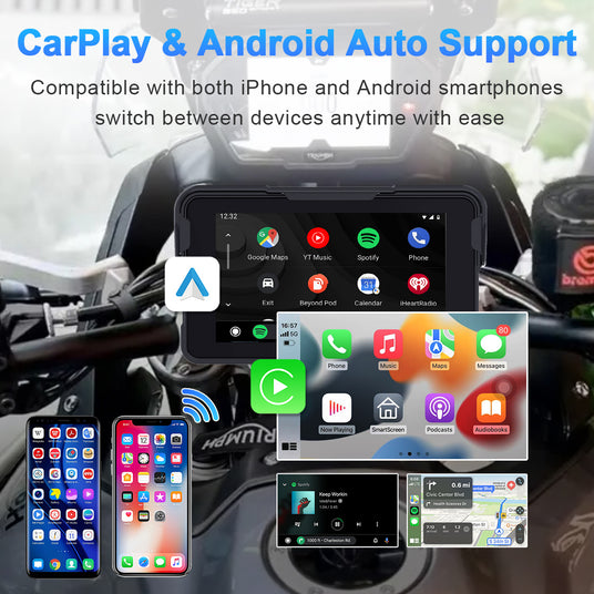 Linkifun M11A motorcycle screen with wireless CarPlay and Android Auto for hands-free navigation, music, and calls