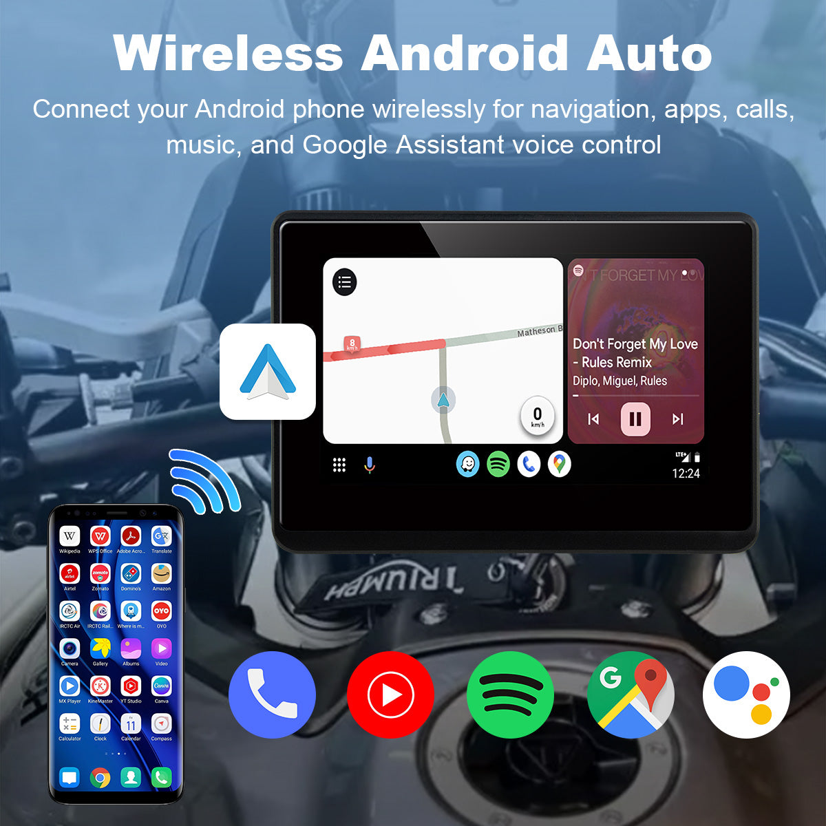 Linkifun™ MT1 5" Motorcycle Navigation Display with Wireless CarPlay & Android Auto, Portrait/Landscape Rotation, 800-Nit IPS, Optional TPMS & IP67