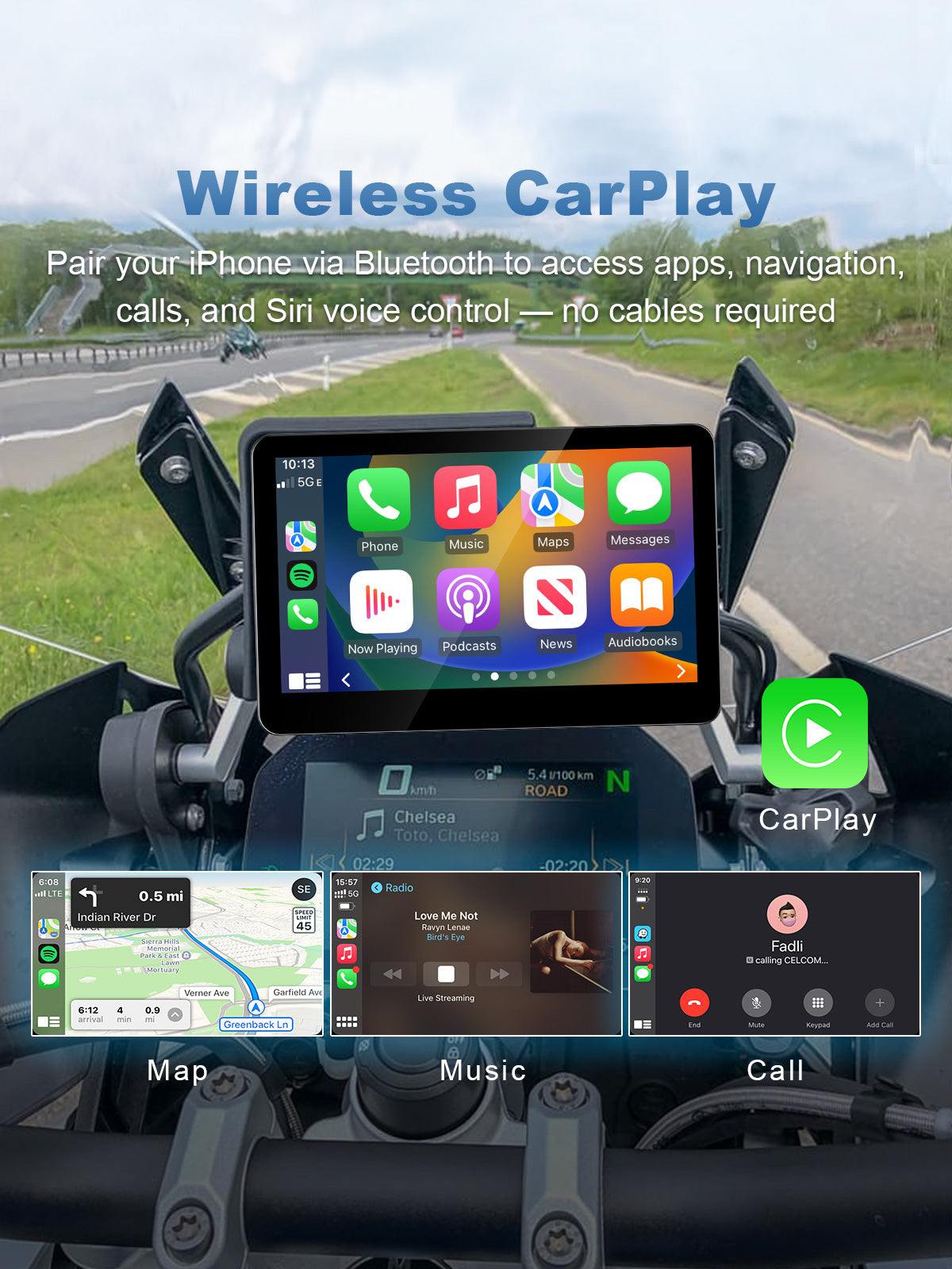 Linkifun MT13 Pro BMW display featuring wireless Apple CarPlay with Wonder Wheel, touchscreen, and voice control for easy navigation and music.