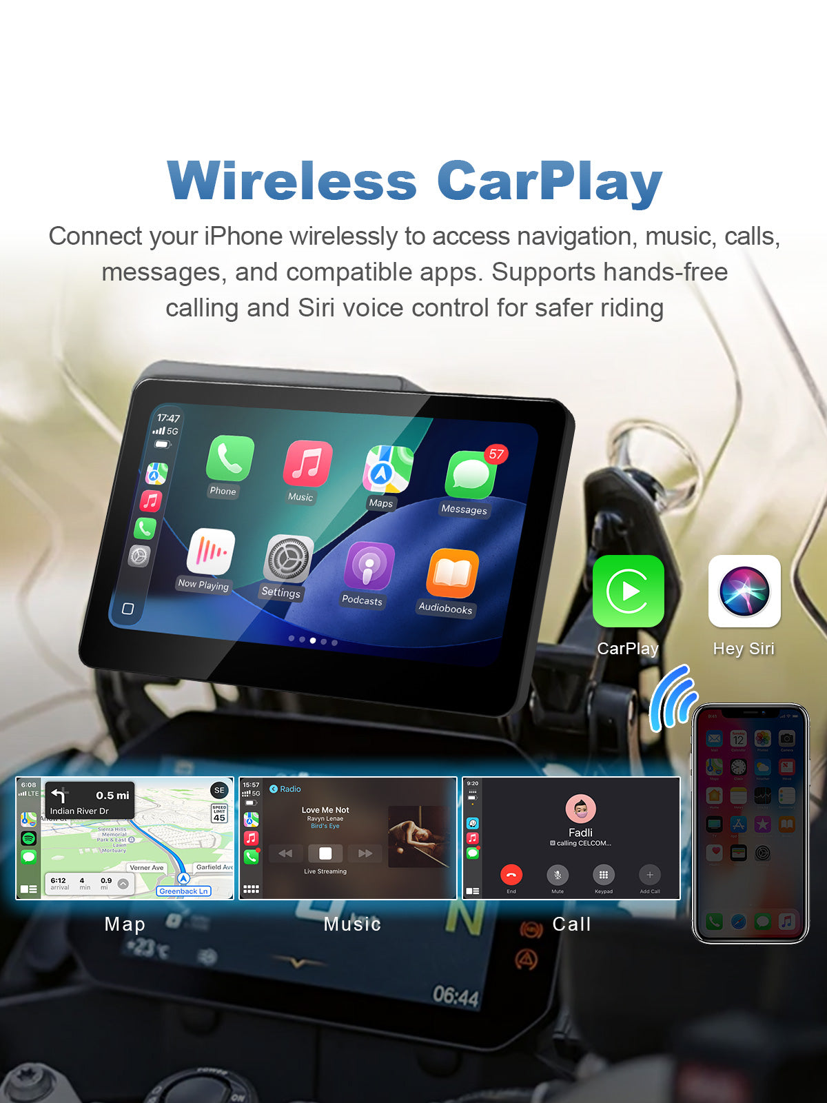 Linkifun MT13 Pro BMW display featuring wireless Apple CarPlay with Wonder Wheel, touchscreen, and voice control for easy navigation and music.