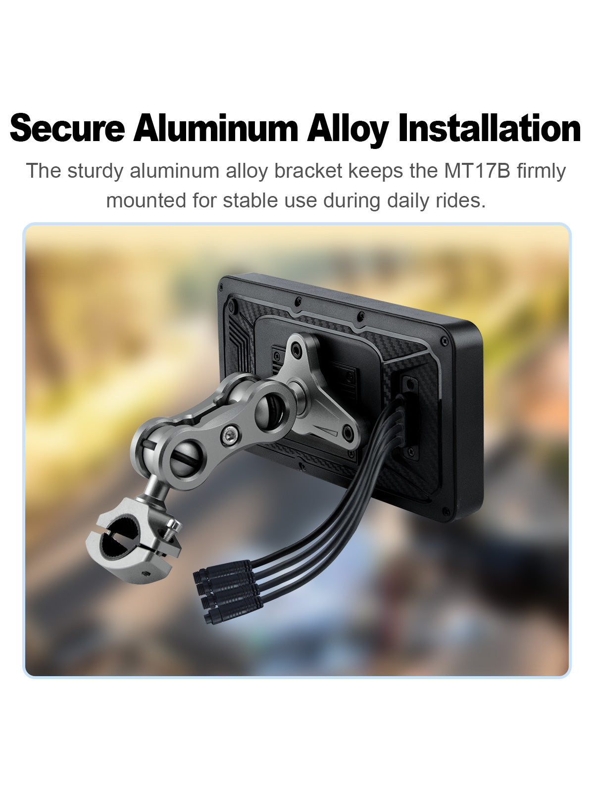 Linkifun MT17B motorcycle display installed with a sturdy aluminum alloy mount for stable riding use