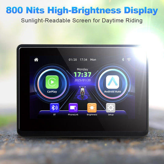 Linkifun M1 motorcycle screen with 800 nits high-brightness display for clear visibility in direct sunlight and outdoor riding conditions
