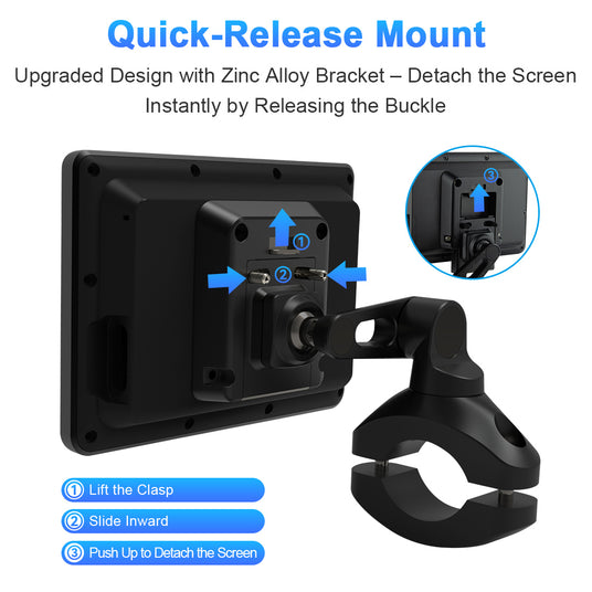 Linkifun MT1A motorcycle screen with quick-release zinc alloy mount and instant detachment design using buckle mechanism