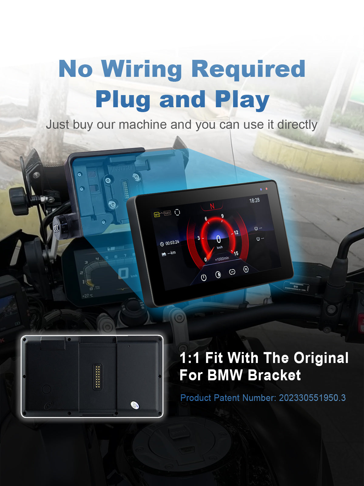 Linkifun MT20 MT30 motorcycle navigation screen with 1:1 factory-matched design, plug and play installation, BMW OEM bracket compatibility, and direct power connection for seamless integration