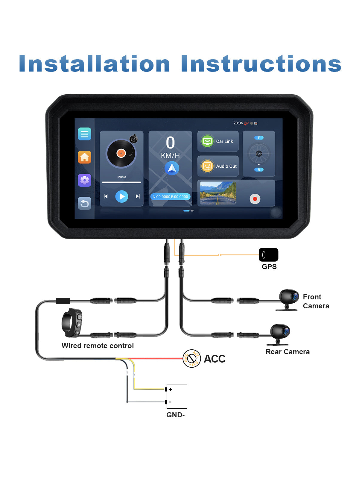 Linkifun MT23 motorcycle dash cam installation guide showing step-by-step setup instructions for easy mounting and connection