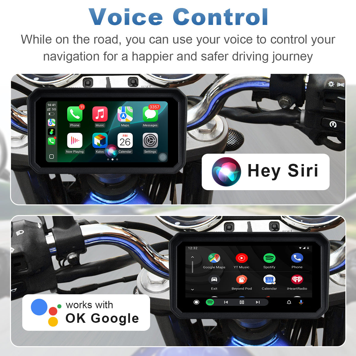 Linkifun™ MT23 6" Motorcycle Dash Cam with Wireless CarPlay/Android Auto, Android 14, SIM Support, TPMS, Odometer, GPS, DVR, Magnetic Mount