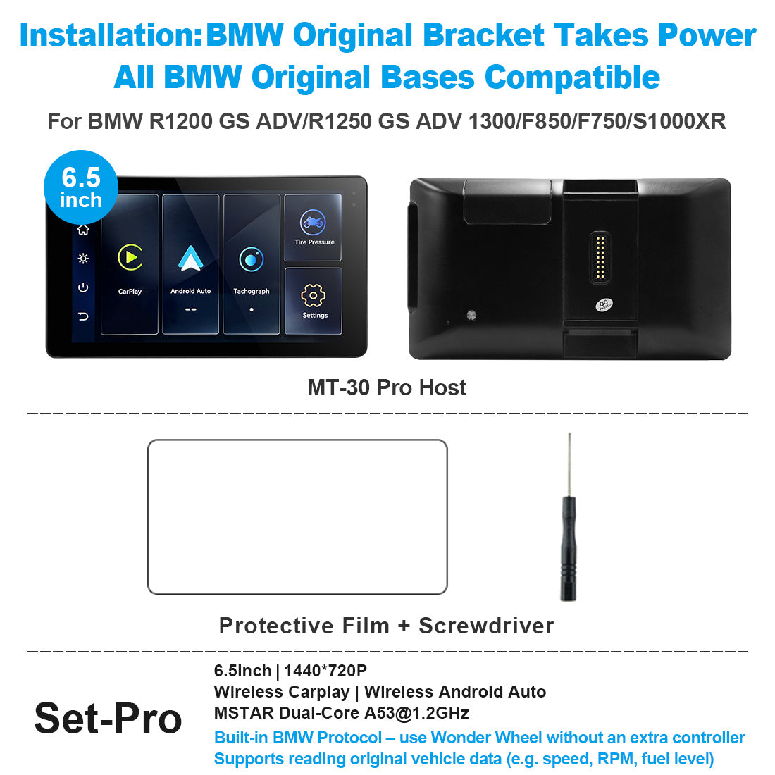 Linkifun™ MT20/MT30 5.5"/6.5" Wireless CarPlay Android Auto Dashboard Navigation Screen with DVR – Special for BMW Motorcycles