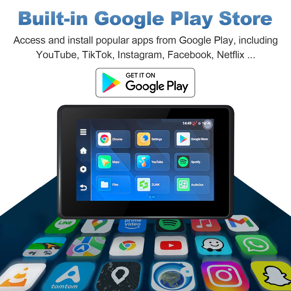 Linkifun™ MT3C 5" BMW Android 14 Smart Digital Display – Google Play, Built-in GPS, Wi-Fi, Wireless CarPlay & Android Auto