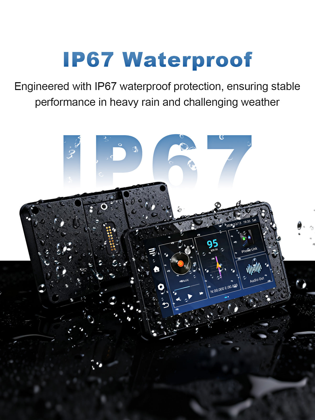 Linkifun MT3C BMW motorcycle display with IP67 waterproof design, built to operate reliably in rain and wet riding conditions.