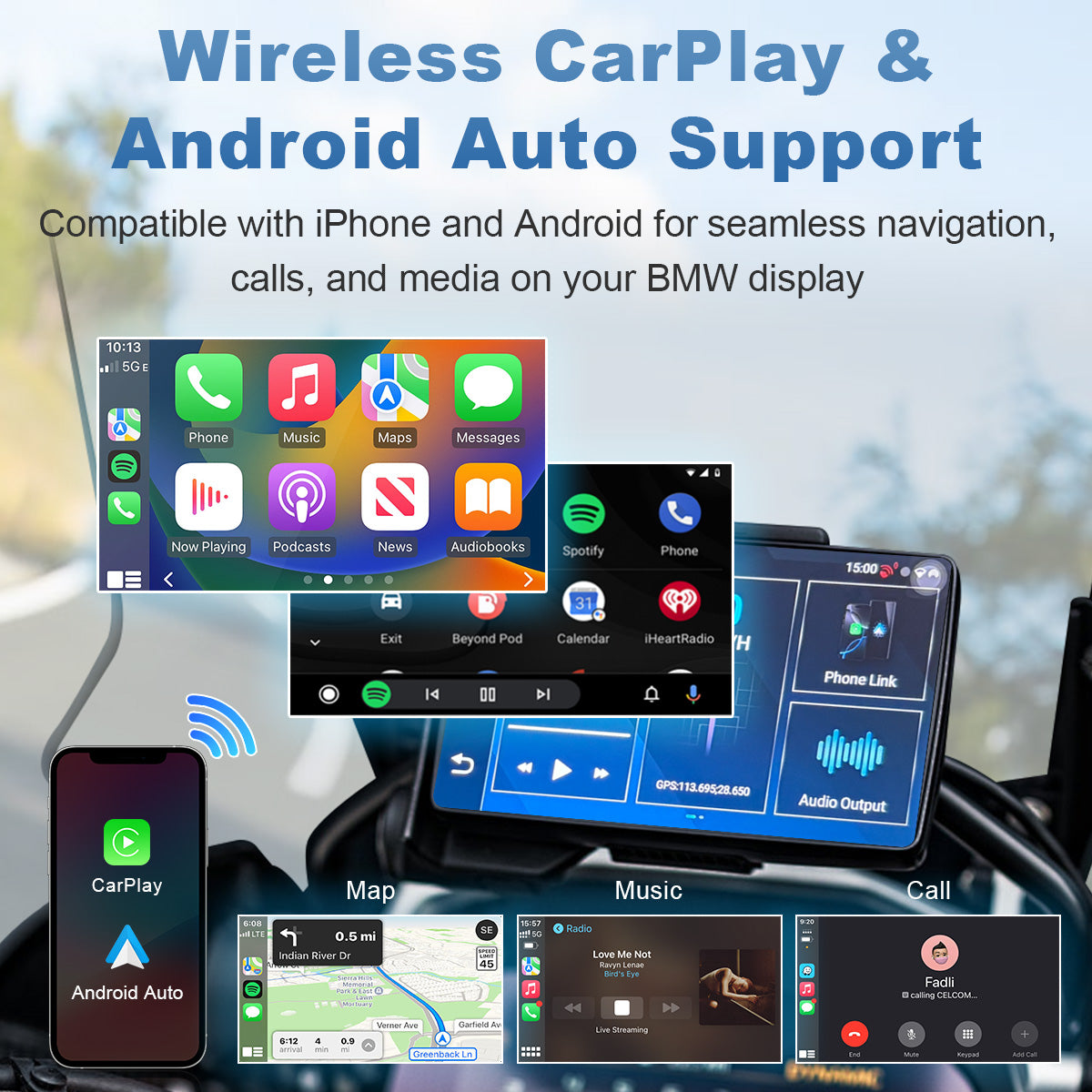 Linkifun™ MT3C 5" BMW Android 14 Smart Digital Display – Google Play, Built-in GPS, Wi-Fi, Wireless CarPlay & Android Auto