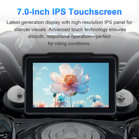 7-inch high-resolution IPS touchscreen for motorcycle navigation with smooth, glove-friendly operation