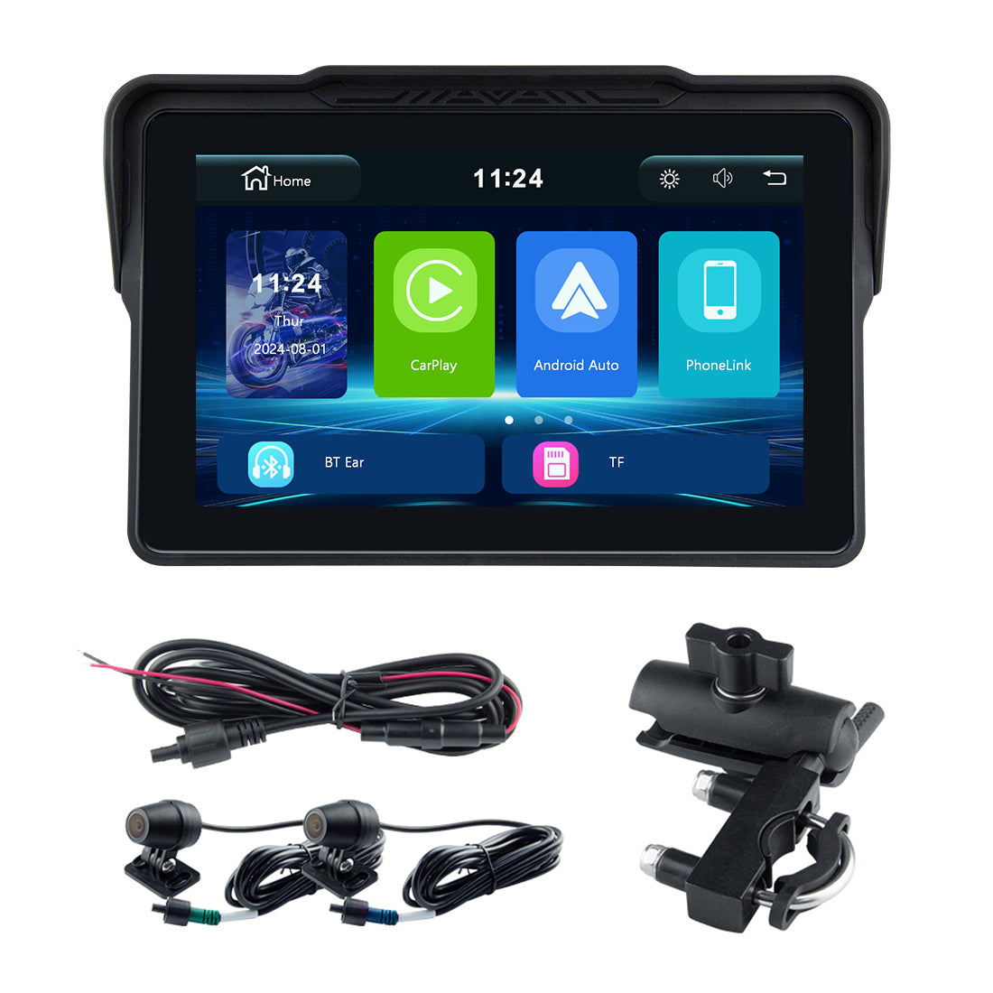 Linkifun™ MT4 7" Motorcycle Navigation Screen with Wireless CarPlay, Android Auto, Screen Mirroring (Optional DVR & TPMS)