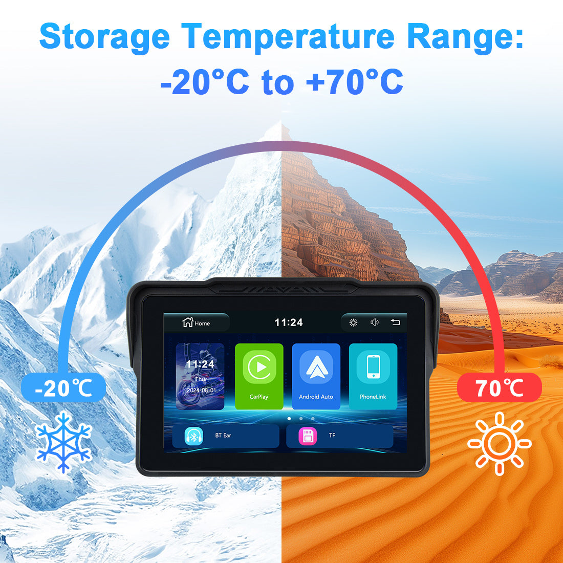 Linkifun™ MT4 7" Motorcycle Navigation Screen with Wireless CarPlay, Android Auto, Screen Mirroring (Optional DVR & TPMS)