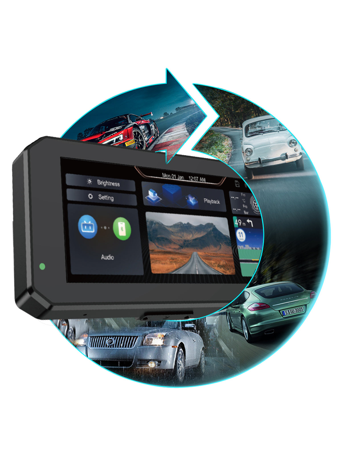 Linkifun MT7C motorcycle dash cam with durable 64GB high-endurance memory card, loop recording, and up to 21 hours of continuous video storage