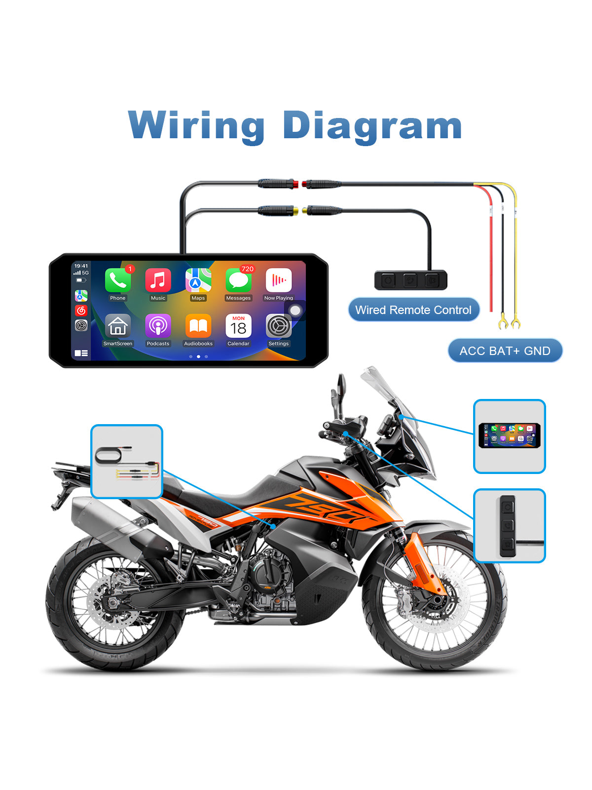 Linkifun MT7C motorcycle dash cam wiring diagram showing installation guide and power connection setup for easy mounting