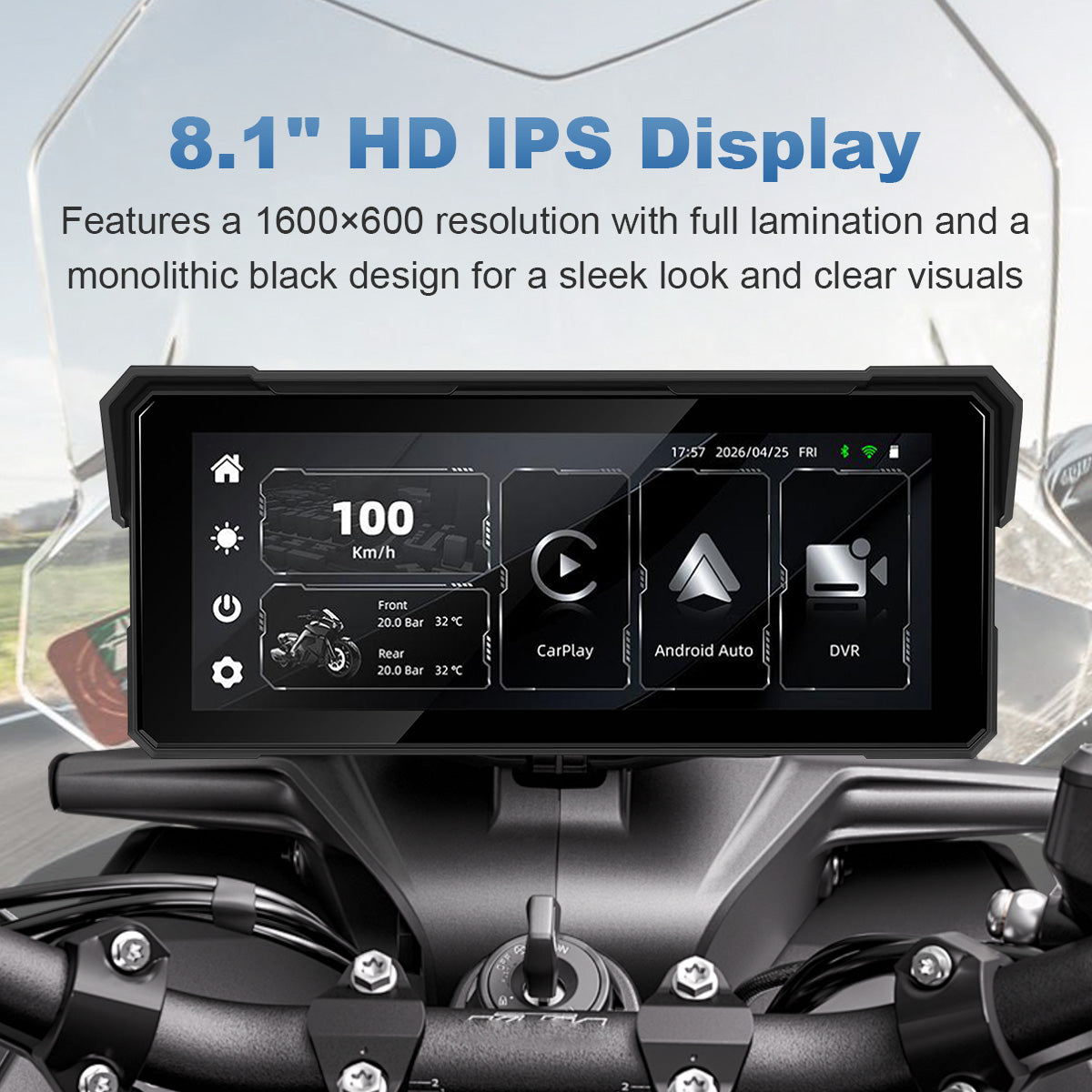Linkifun™ MT81 8.1" Motorcycle CarPlay Navigation Screen with Wireless Android Auto, Screen Mirroring, Optional TPMS & DVR