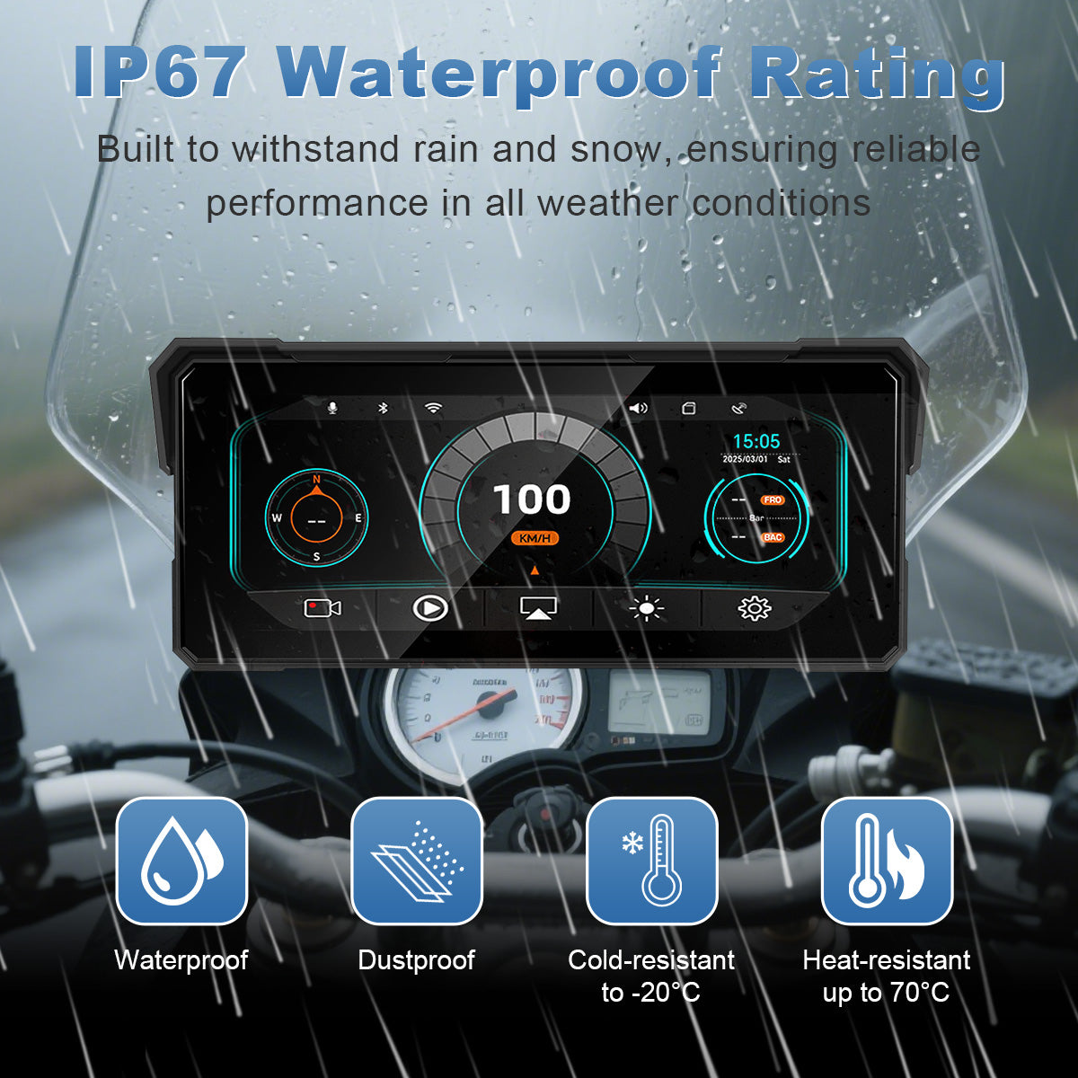 Linkifun™ MT81 8.1" Motorcycle CarPlay Navigation Screen with Wireless Android Auto, Screen Mirroring, Optional TPMS & DVR