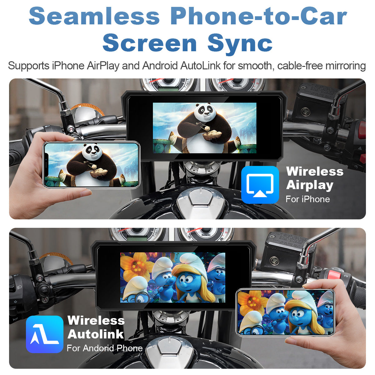 Linkifun™ MT81 8.1" Motorcycle CarPlay Navigation Screen with Wireless Android Auto, Screen Mirroring, Optional TPMS & DVR