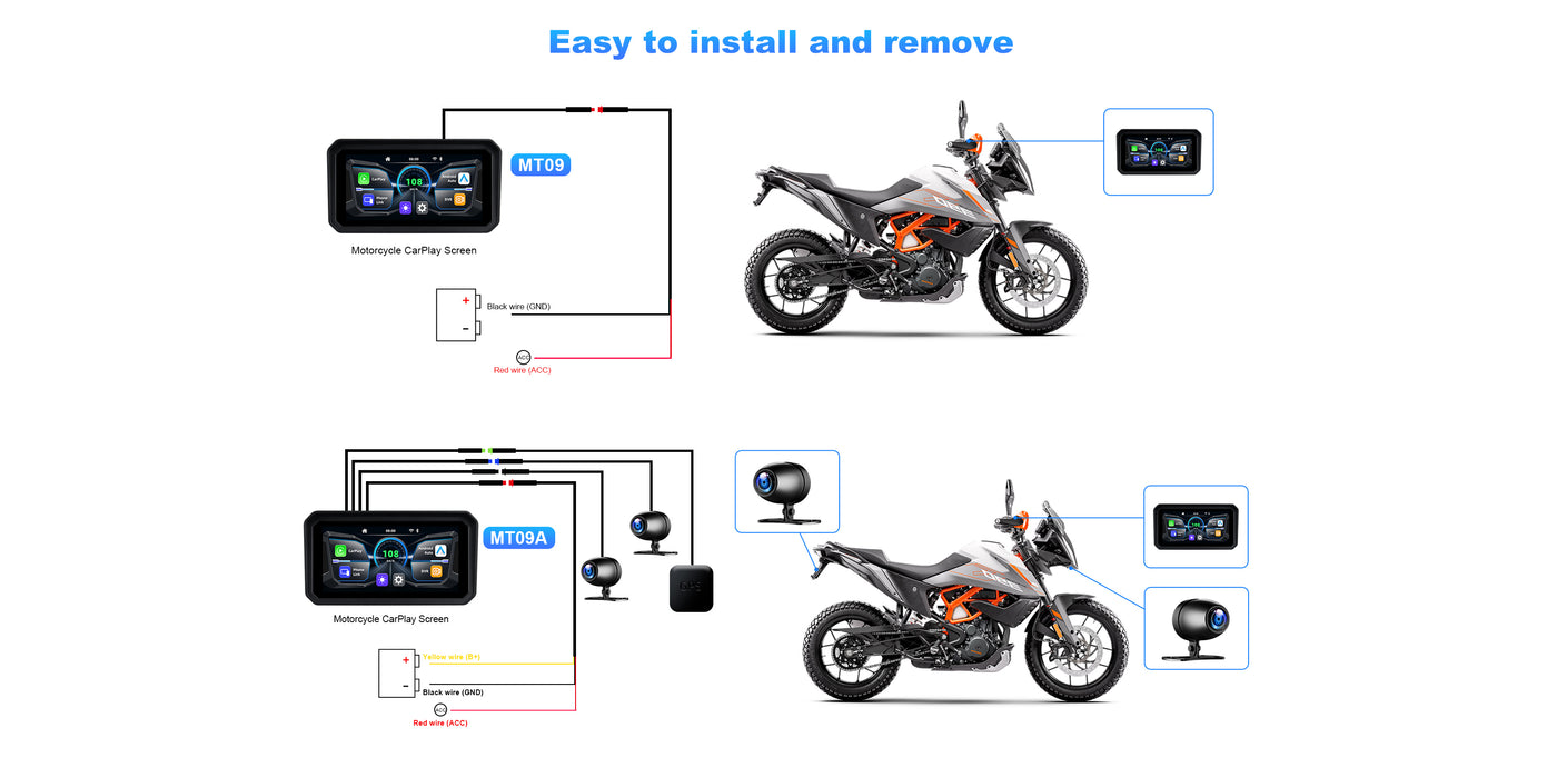 Linkifun MT9 installation diagram showing wiring and mounting setup for motorcycle dashboard integration