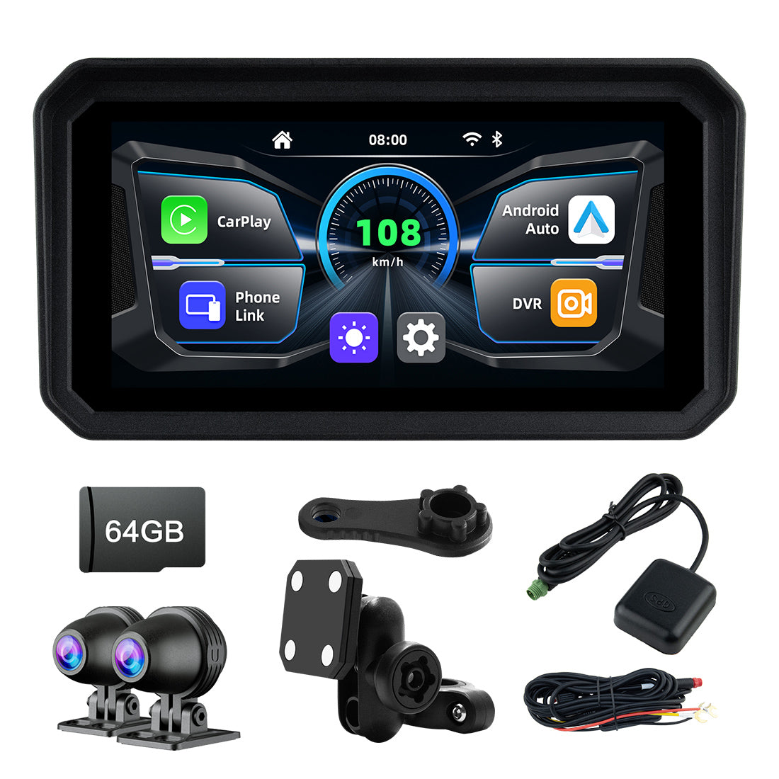 Linkifun™ MT9 / MT9A 6" Motorcycle Navigation Display with Wireless CarPlay, Android Auto, Screen Mirroring, Magnetic Mount (Optional DVR & GPS)