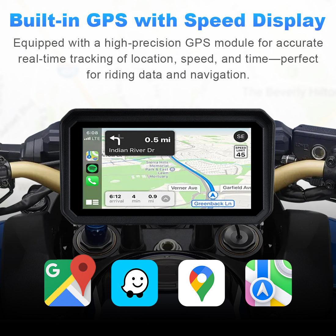 Motorcycle navigation display with built-in GPS for real-time speed, route tracking, and offline navigation without smartphone connection
