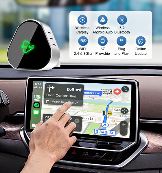 Linkifun RGB Nano Mini Wireless CarPlay & Android Auto Adapter with compact aluminum design