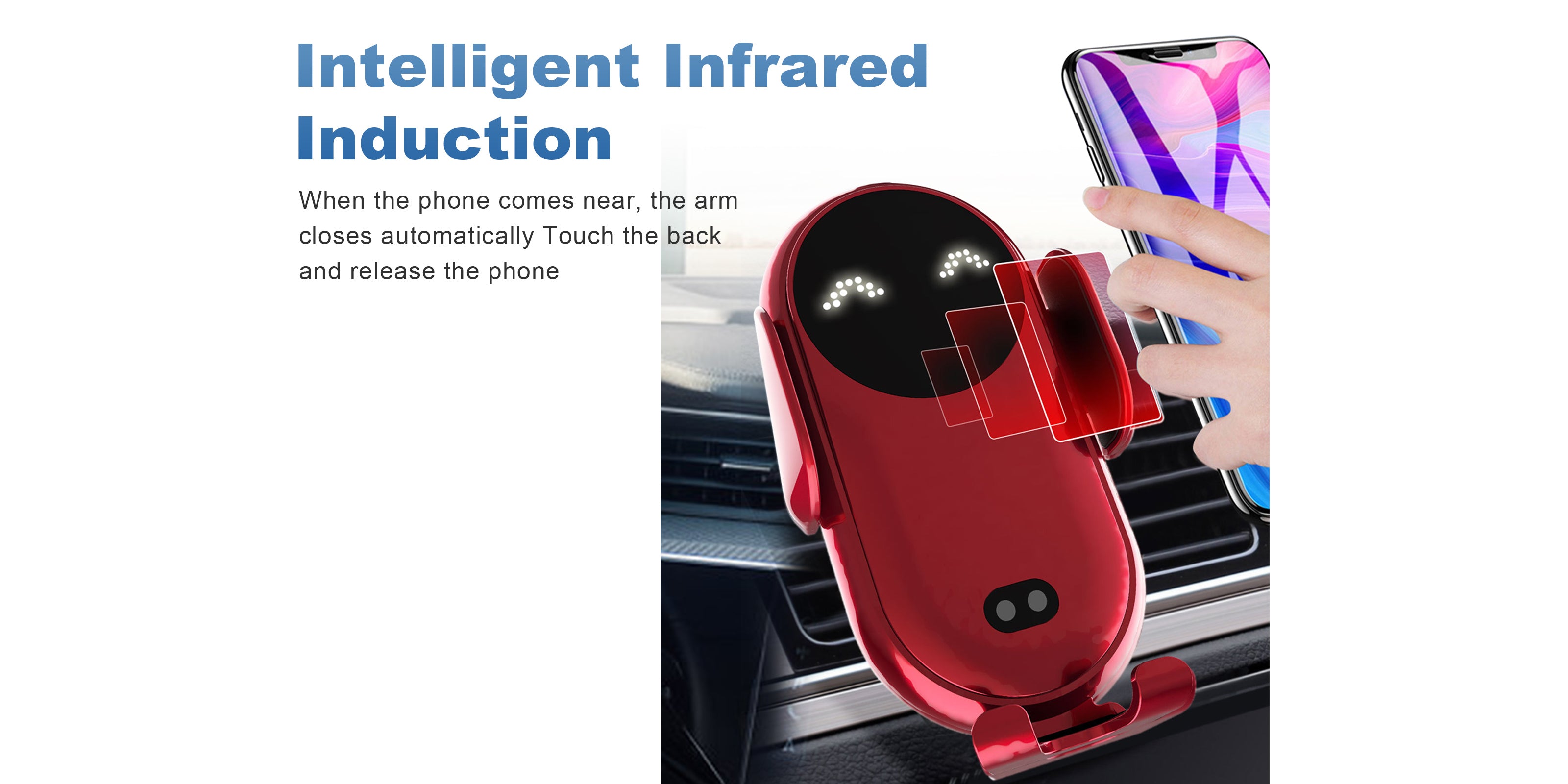 Linkifun Smart Automatic Infrared Sensing Wireless Fast Charging Car Mount demonstrating quick wireless charging feature for smartphones while driving