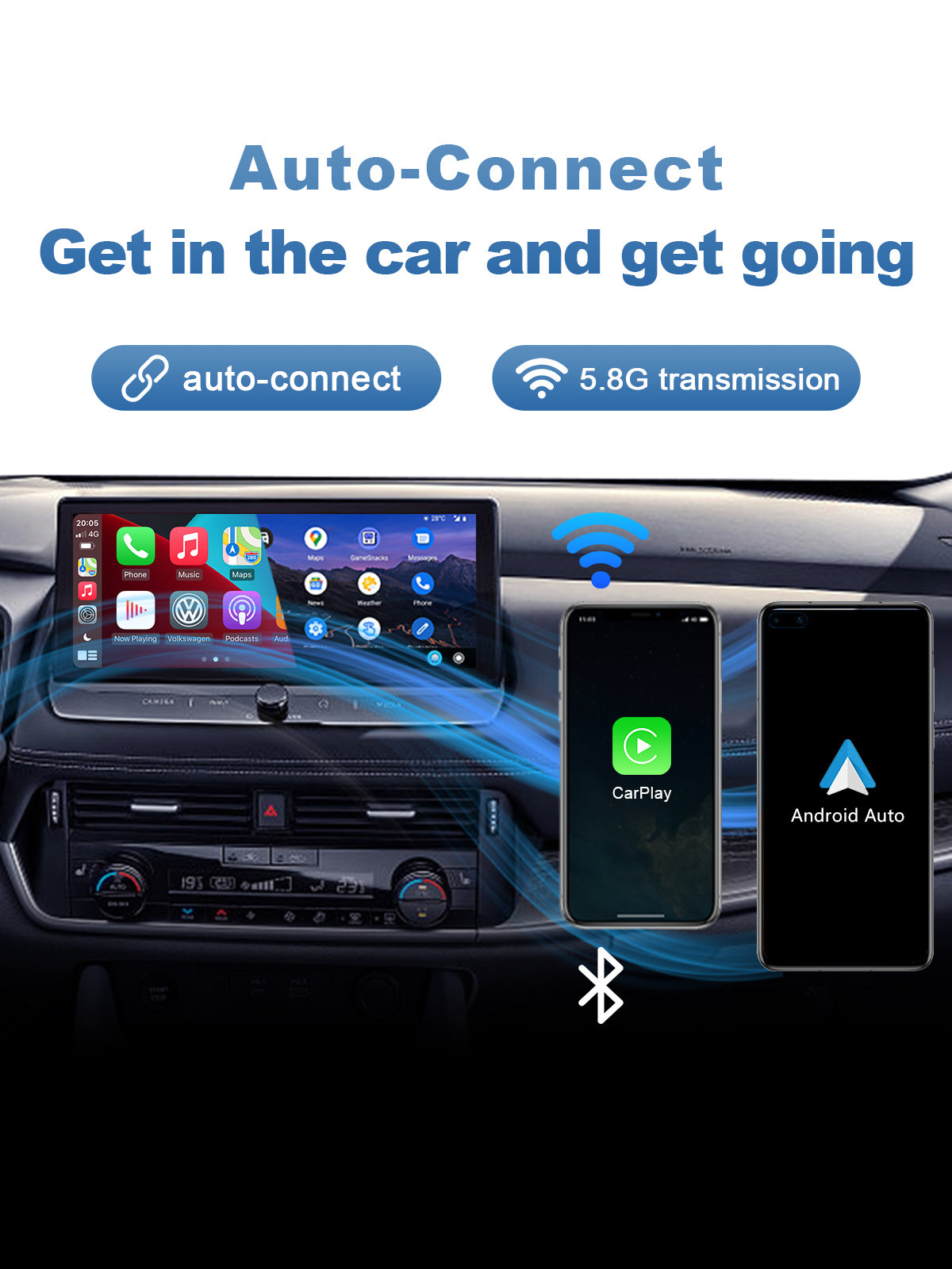 Linkifun Z1 Mini Crystal wireless CarPlay and Android Auto adapter with effortless automatic connectivity, enabling instant smartphone pairing for navigation, music, and hands-free calls every time you start your car.