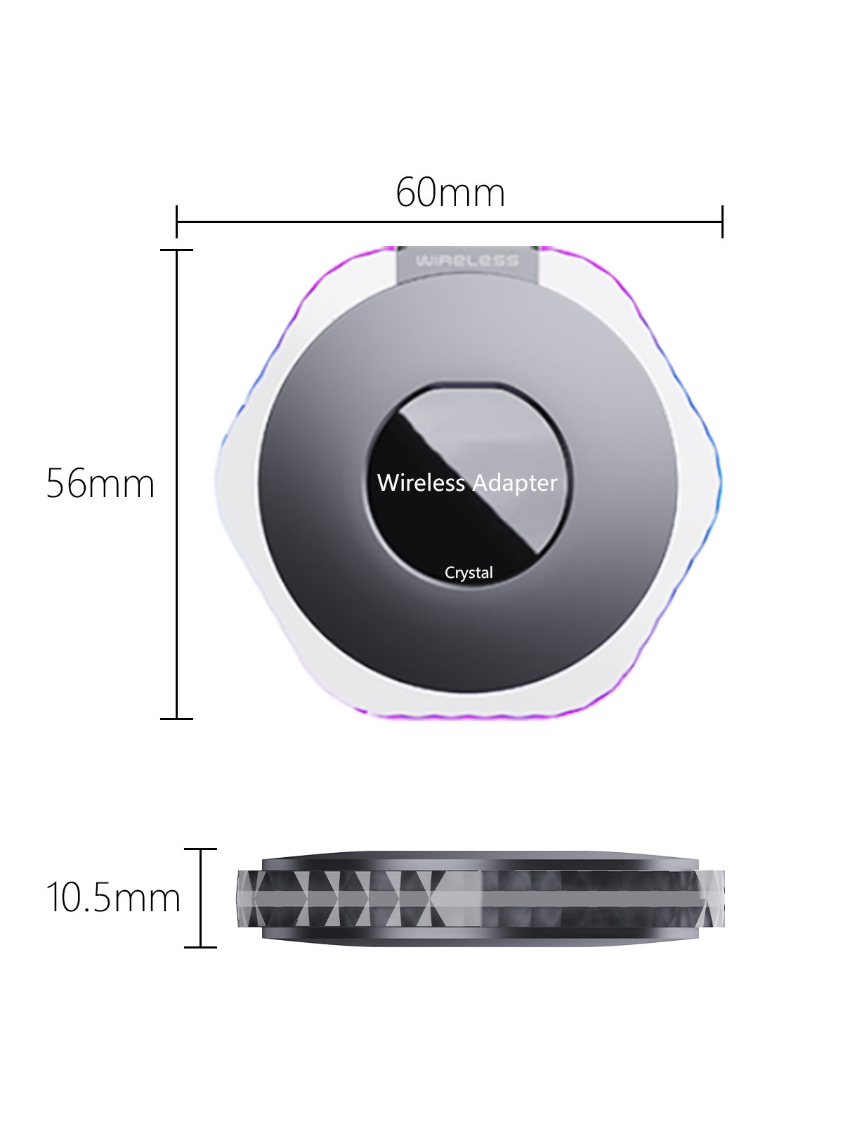 Linkifun Z1 Mini Crystal wireless CarPlay and Android Auto adapter product parameters showing detailed specifications, size, and technical features.