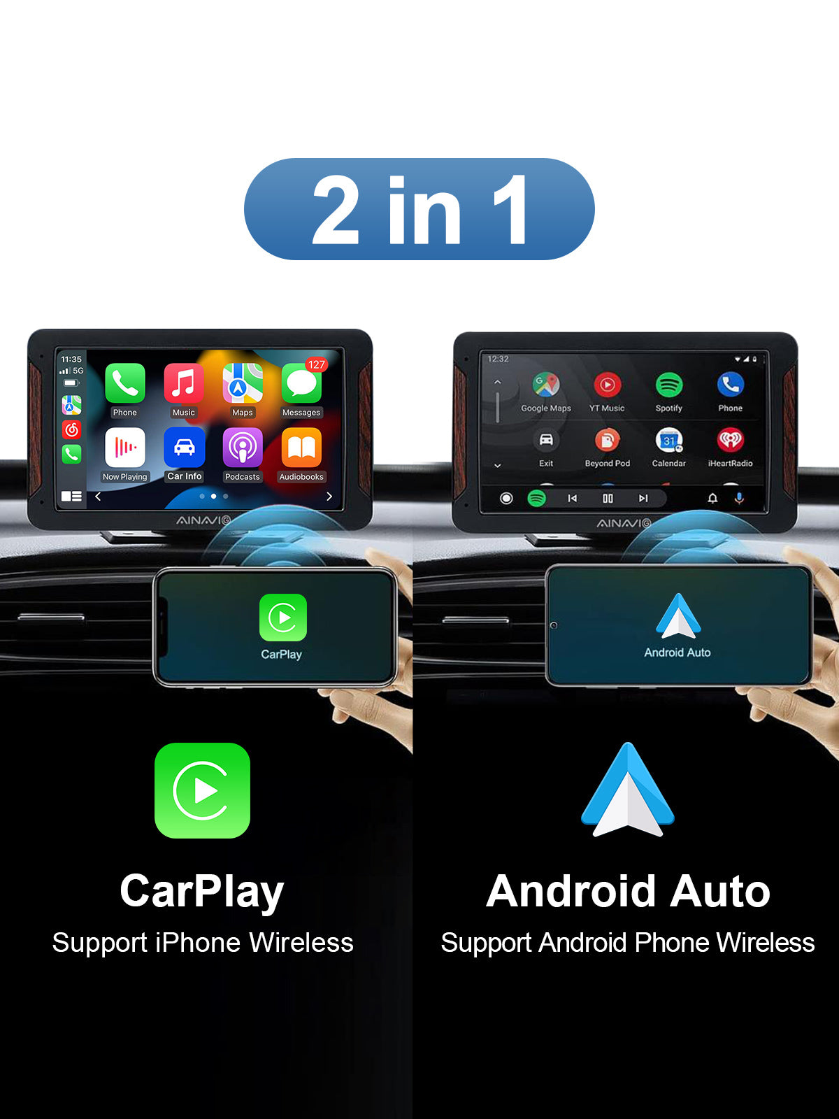 Linkifun Z1 Mini Crystal wireless CarPlay and Android Auto adapter converting factory-wired systems into wireless for navigation, music, and calls.