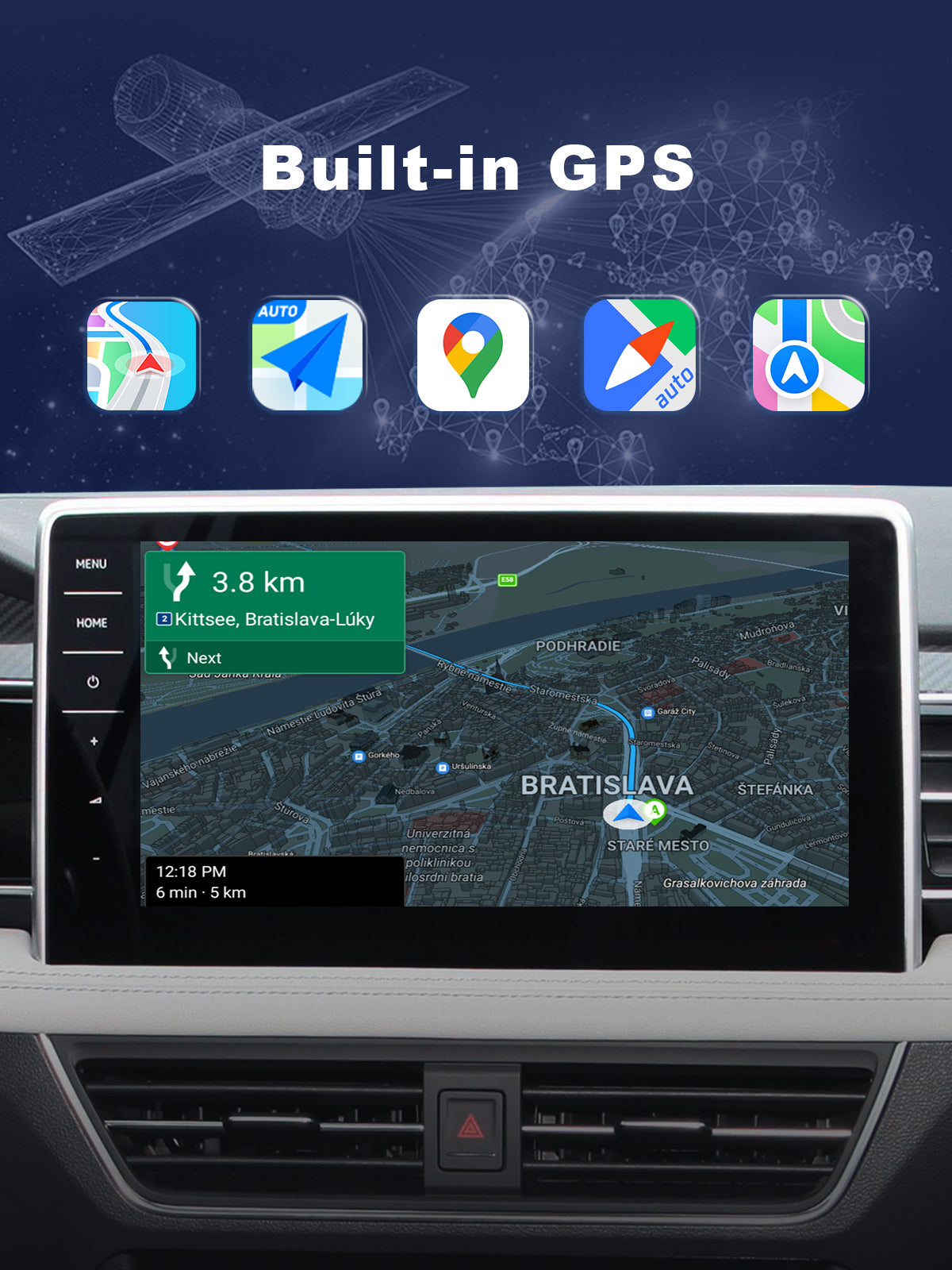 Linkifun Z4 Android 10 Smart AI Box wireless CarPlay and Android Auto adapter with built-in GPS and Beidou satellite navigation for accurate, reliable route guidance.