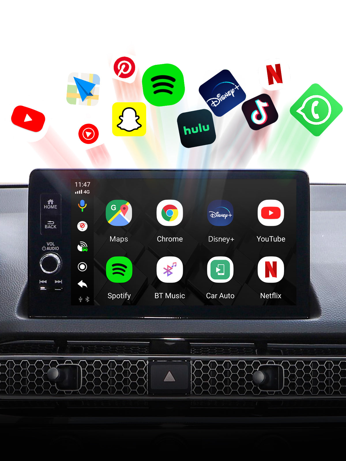 Linkifun Z4 Android 10 Smart AI Box wireless CarPlay and Android Auto adapter with Google Play Store access for downloading navigation apps, games, and productivity tools.
