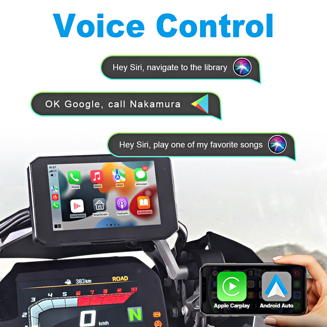 Linkifun M100 supports voice commands via Siri and Google Assistant for hands-free calls, navigation, and messaging while riding.