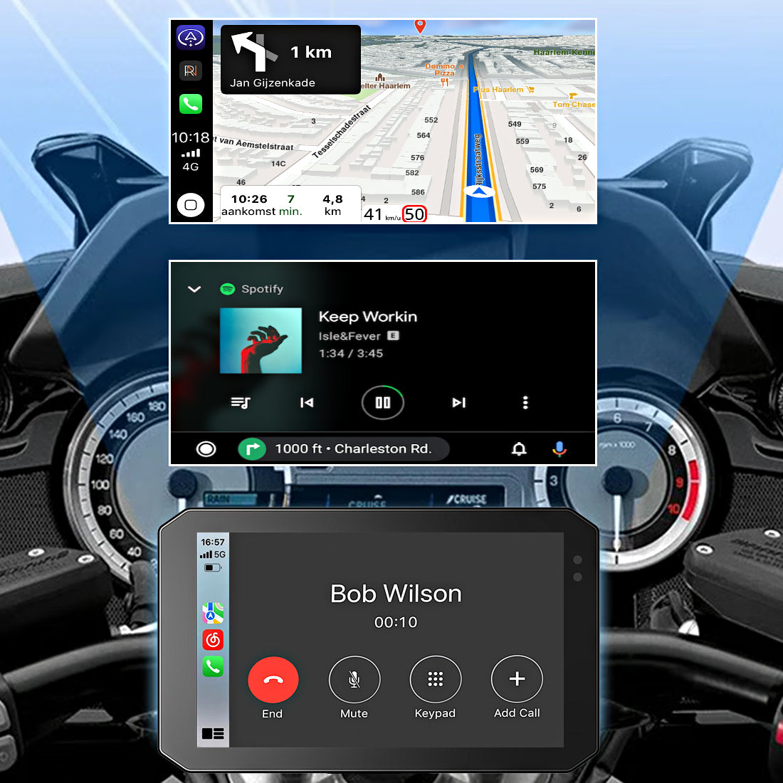 Linkifun M100 integrates navigation, music playback, and hands-free calling into one display for a seamless, connected riding experience.