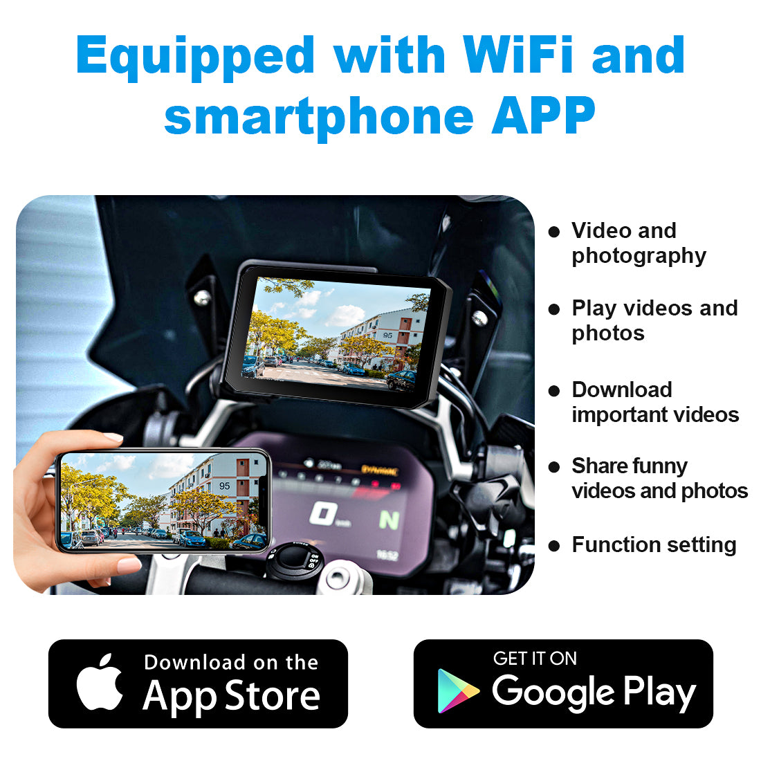 Linkifun M100 supports WiFi and smartphone app control for video playback, downloads, and quick dash cam settings customization.