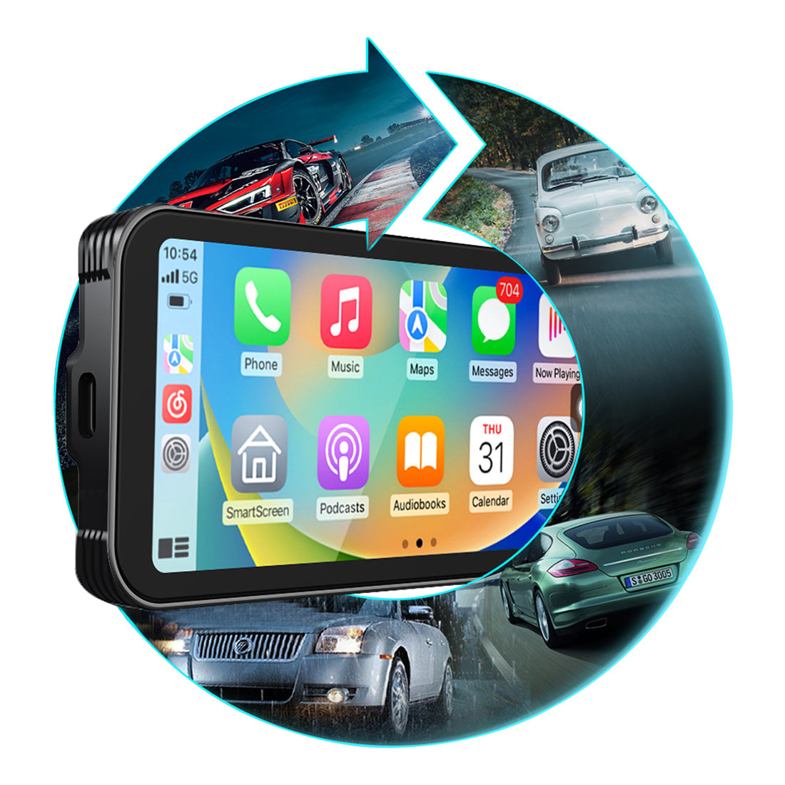 Linkifun™ MT21688 Portable Motorcycle Dash Cam with Wireless CarPlay/Android Auto, 6.86" Touch Screen, Dual Cameras, IP67 Waterproof & Dustproof, HD 1080p