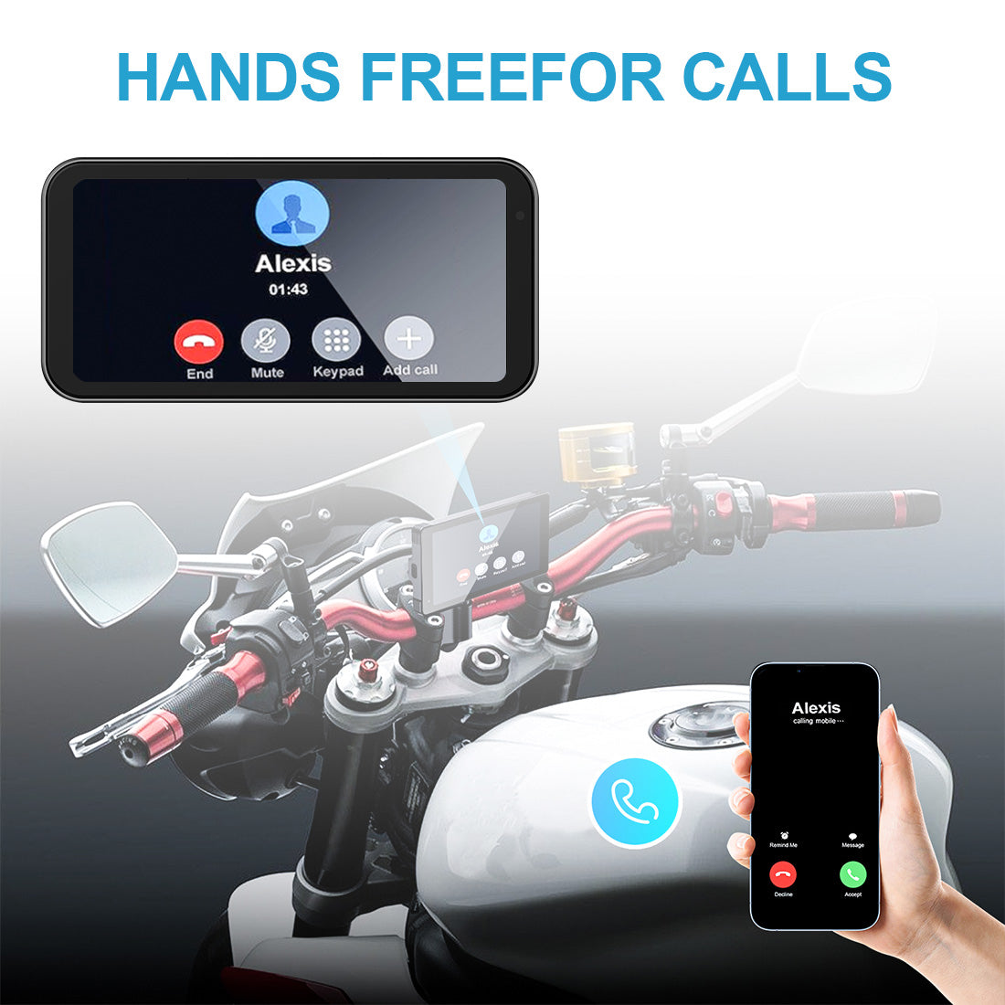 Linkifun™ MT21688 Portable Motorcycle Dash Cam with Wireless CarPlay/Android Auto, 6.86" Touch Screen, Dual Cameras, IP67 Waterproof & Dustproof, HD 1080p