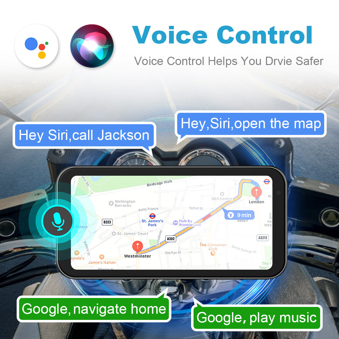 Linkifun™ MT21688 Portable Motorcycle Dash Cam with Wireless CarPlay/Android Auto, 6.86" Touch Screen, Dual Cameras, IP67 Waterproof & Dustproof, HD 1080p