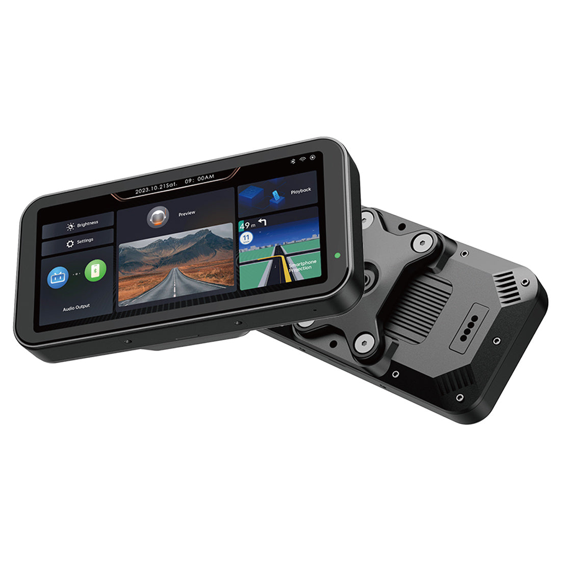 Linkifun™ MT21688 Portable Motorcycle Dash Cam with Wireless CarPlay/Android Auto, 6.86" Touch Screen, Dual Cameras, IP67 Waterproof & Dustproof, HD 1080p